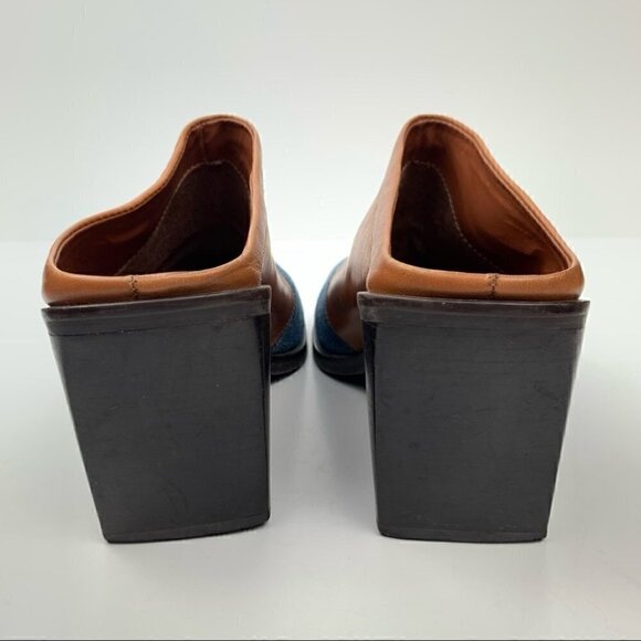 Worthington Napa heels size 8 cognac leather denim square toe mules western 90s - Picture 4 of 11